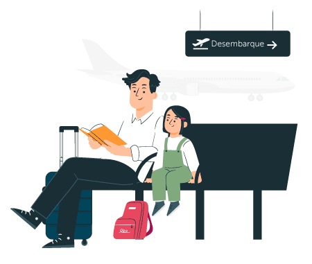 Padre e hija en aeropuerto